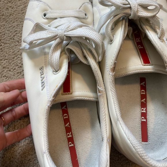Authentic Prada nylon leather sneakers white lace up - Picture 8 of 10